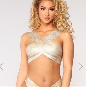 Fashion nova vibes bandage crossed gold tan swim